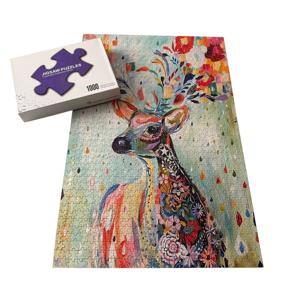 Cooperated Collection Series Pyschedelic Deer 1000 Wood Pieces Puzzle Complete